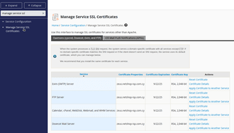 WHM Manage Service SSL Certificates